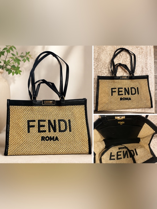 And Other Stories Handbags - Unlisted Beige Straw Tote with Black Trim